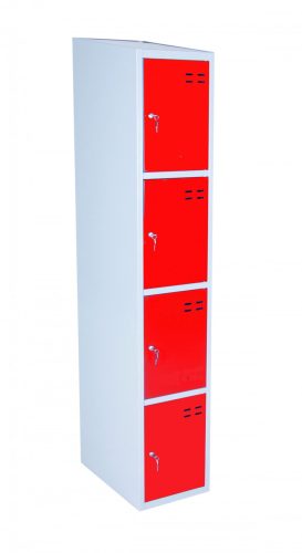 Öltözőszekrény szürke-piros Swed-4DOOR acél szekrény 4 ajtós 1920x350x550 mm