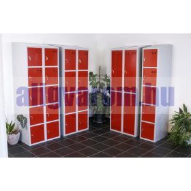   Öltözőszekrény lakatpánttal szürke-piros Swed-4DOOR acél szekrény 4 ajtós 1920x350x550 mm