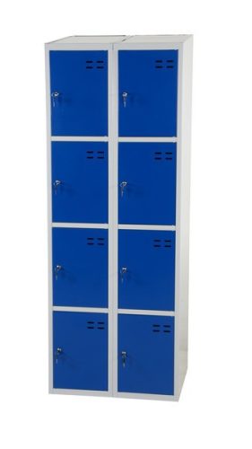 Öltözőszekrény lakatpánttal szürke-kék Swed-2x4DOOR acél szekrény 2x4 ajtós 1920x700x550 mm