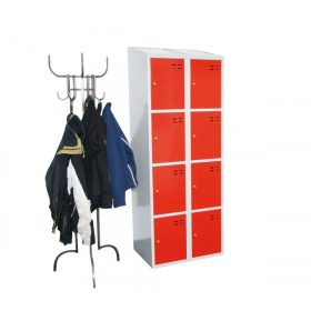   Öltözőszekrény lakatpánttal szürke-piros Swed-2x4DOOR acél szekrény 2x4 ajtós 1920x700x550 mm