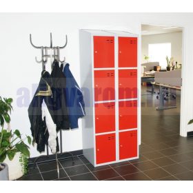   Öltözőszekrény lakatpánttal szürke-piros Swed-2x4DOOR acél szekrény 2x4 ajtós 1920x700x550 mm