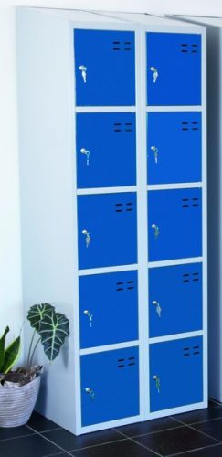 Öltözőszekrény lakatpánttal szürke-kék Swed-2x5DOOR acél szekrény 2x5 ajtós 1920x700x550 mm