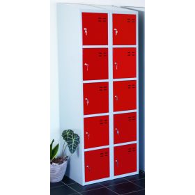   Öltözőszekrény lakatpánttal szürke-piros Swed-2x5DOOR acél szekrény 2x5 ajtós 1920x700x550 mm