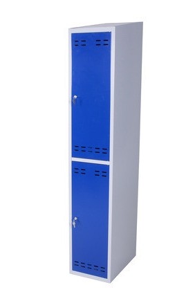 Öltözőszekrény lakatpánttal Swed-2DOOR szürke-kék acél szekrény 2 ajtós 1920x350x550 mm