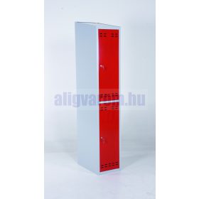   Öltözőszekrény lakatpánttal Swed-2DOOR szürke-piros acél szekrény 2 ajtós 1920x350x550 mm