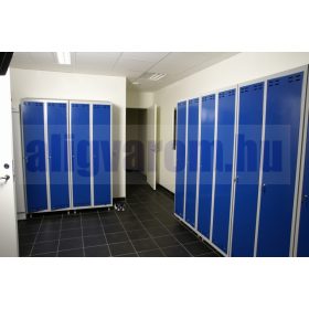 Öltözőszekrény lakatpánttal Swed-2 szürke-kék acél szekrény 2 személyes 1-1 db tároló polccal 
