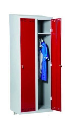 Öltözőszekrény lakatpánttal Swed-2 szürke-piros acél szekrény 2 személyes 1-1 db tároló polccal 1920x700x550 mm