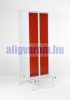Öltözőszekrény lakatpánttal Swed-2 szürke-piros acél szekrény 2 személyes 1-1 db tároló polccal 1920x700x550 mm