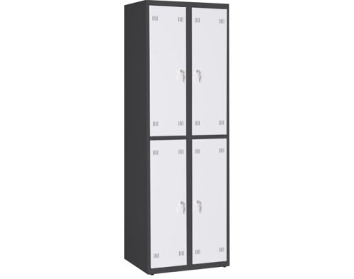 Öltözőszekrény 4 szekrénnyel 850x254 mm méretű ajtókkal acél szekrény 4 személyes 1800x600 mm grafitszürke