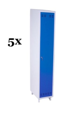 Fém öltözőszekrény Swed-1 acél szekrény 1 ajtós 1 db tároló polccal 1920 x 350 x 550 mm szürke-kék