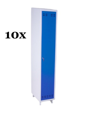 Fém öltözőszekrény lakatpánttal Swed-1 acél szekrény 1 ajtós 1 db tároló polccal 1920 x 350 x 550 mm szürke-kék színben Minimum 10 db rendelése esetén 