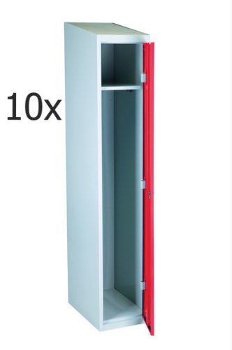 Öltözőszekrény Swed-1 acél szekrény 1 ajtós 1 db tároló polccal 1920 x 350 x 550 mm szürke-piros színben Minimum 10 db rendelése esetén 