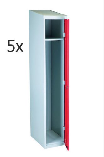 Öltözőszekrény Swed-1 acél szekrény 1 ajtós 1 db tároló polccal 1920x350x550 mm szürke-piros színben