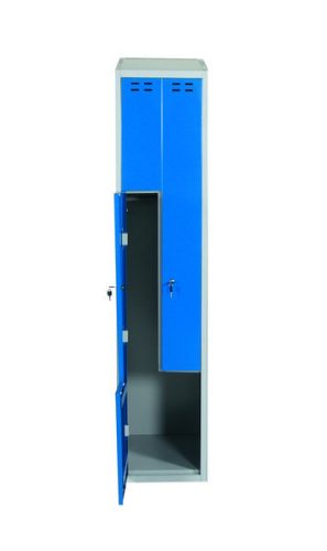 Öltözőszekrény lakatpánttal Swed-Z2 acél szekrény 2 személyes 1920x400x550 mm szürke-kék színben