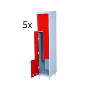   Öltözőszekrény Swed-Z2 acél szekrény 2 személyes 1920x400x550 mm szürke-piros színben Minimum 5 db rendelése esetén