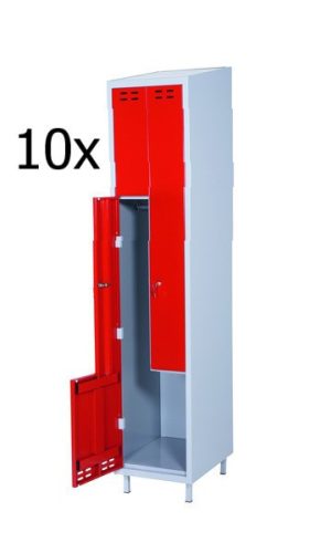 Öltözőszekrény lakatpánttal Swed-Z2 acél szekrény 2 személyes 1920x400x550 mm szürke-piros színben Minimum 10 db rendelése esetén