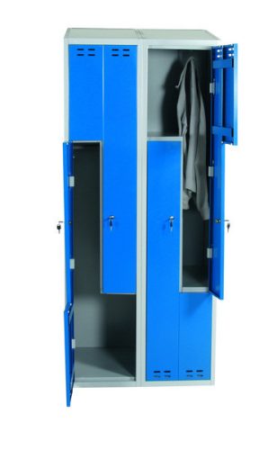 Öltözőszekrény lakatpánttal Swed-Z4 acél szekrény 4 személyes 1920 x 800 x 550 mm szürke-kék színben