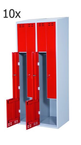 Öltözőszekrény hengerzárral Swed-Z4 acél szekrény 4 személyes 1920x800x550 mm szürke-piros színben Minimum 10 db rendelése esetén!