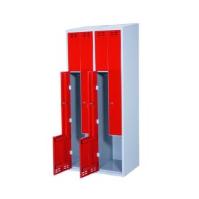   Öltözőszekrény hengerzárrral Swed-Z4 acél szekrény 4 személyes 1920x800x550 mm szürke-piros színben