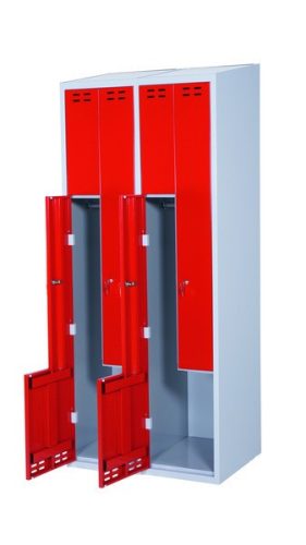 Öltözőszekrény. Swed-Z4 acél szekrény 4 személyes 1920 x 800 x 550 mm szürke-piros színben