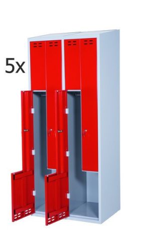 Acél öltözőszekrény hengerzárral Swed-Z4 4 személyes 1920x800x550 mm szürke-piros színben Minimum 5 db rendelése esetén!