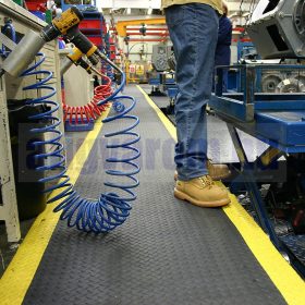   Orthomat Deckplate ipari munkavédelmi szőnyeg fekete-sárga 1,2 m széles álláskönnyítő fáradtságcsökkentő csúszásgátló