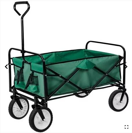 Összecsukható kézikocsi, strandkocsi, kirándulókocsi nagy méretű, önbeálló kerekekkel, kerti kiskocsi. Csak 10 kg! zöld színben. Huzata levehető, mosható.