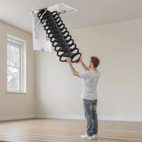   Acél padlásfeljáró lépcső 299 kg teherbírású 2,6–2,85 m mennyezetmagassághoz állítható, hidraulikus padlásfeljáró húzórúddal