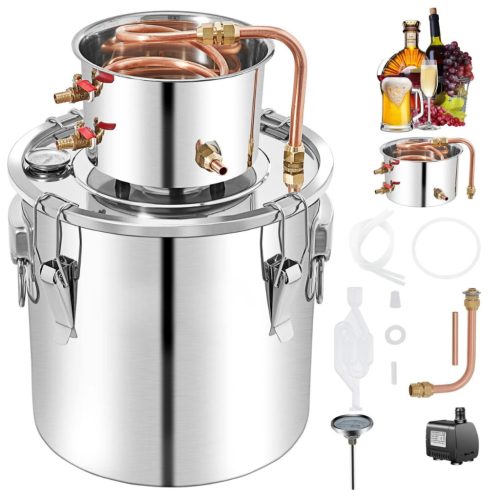 Alkohol lepárló 50 literes alkohol desztilláló berendezés rozsdamentes acél, nagy kapacitású pálinkafőző, erős hűtőspirállal