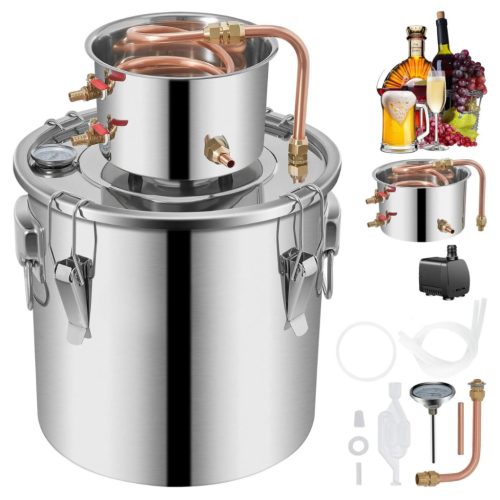 Alkohol desztilláló készülék  30 L rozsdamentes pálinkafőző réz hűtőspirállal, keringtetőszivattyúval, beépített hőmérővel