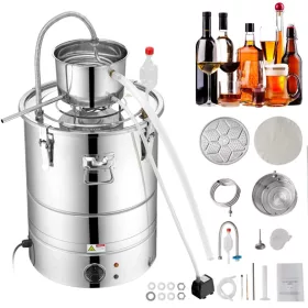   Lepárló 30L alkohol desztilláló berendezés 1800W elektromos alkohollepárló, rozsdamentes acél pálinkafőző automata hűtőrendszerrel