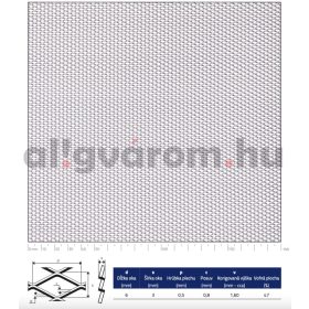   Perforált lemez acél 1000x2000 mm tábla 6x3 mm lyuk rombusz alakú osztással 47%-os áteresztő felülettel 