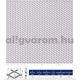   Perforált lemez acél 360x3000 mm tábla 10x5 mm lyuk rombusz alakú osztással 36%-os áteresztő felülettel 