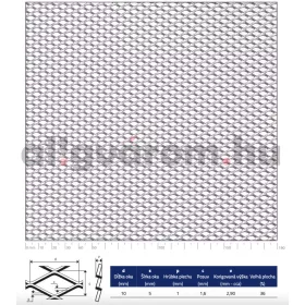 Perforált lemez acél 1000x2000 mm tábla 10x5 mm lyuk rombusz alakú osztással 36%-os áteresztő
