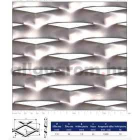   Perforált lemez acél 2000X1500 mm tábla 115x52 mm lyuk rombusz alakú osztással 10%-os áteresztő felülettel 