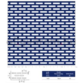   Perforált lemez ovális 1000x2000x1 mm acél ovális tábla 4x20 mm lyuk Szabad áteresztő felület: 40%