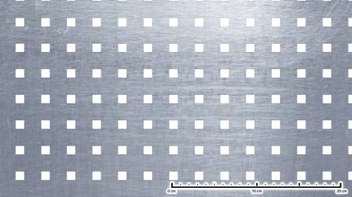 Perforált lemez acél 1000x2000x2 mm tábla 10x10 mm lyuk hálós osztással Szabad áteresztő felület: 11%