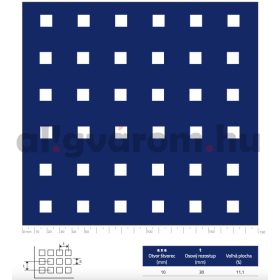   Perforált lemez acél 1000x2000x2 mm tábla 10x10 mm lyuk hálós osztással Szabad áteresztő felület: 11%