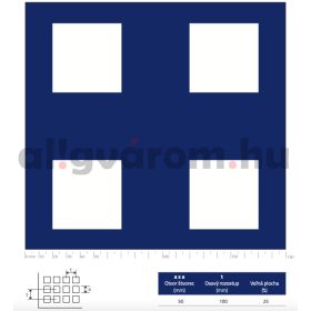   Perforált lemez acél 1000x2000x2 mm tábla 50x50 mm lyuk hálós osztással Szabad áteresztő felület: 25%