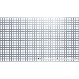   Perforált lemez acél 1000x2000x1 mm tábla 8x8 mm lyuk hálós osztással Szabad áteresztő felület: 44%