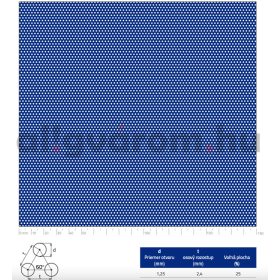  Perforált lemez acél 1000x2000x1 mm tábla 1,25 mm lyuk kör alakú osztással Szabad áteresztő felület: 25%