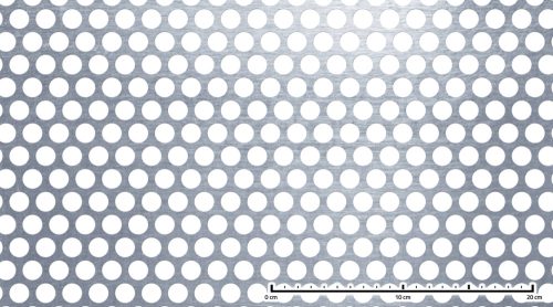 Perforált lemez acél 1000x2000x1,5 mm tábla 15 mm lyuk kör alakú osztással 51%-os áteresztő felülettel 