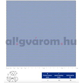   Perforált lemez acél 1000x2000x1 mm tábla 2 mm lyuk kör alakú osztással Szabad áteresztő felület: 58%