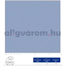 Perforált lemez acél 1000x2000x1 mm tábla 2 mm lyuk kör alakú osztással 