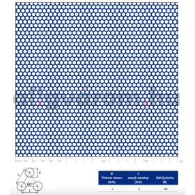 Perforált lemez acél 1000x2000x1,5 mm tábla 4 mm lyuk kör alakú osztással 58%-os áteresztő felület
