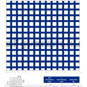   Perforált lemez rozsdamentes acél 1250x2500x1,5 mm tábla 10x10 mm lyuk hálós osztással Szabad áteresztő felület: 45% saválló inox