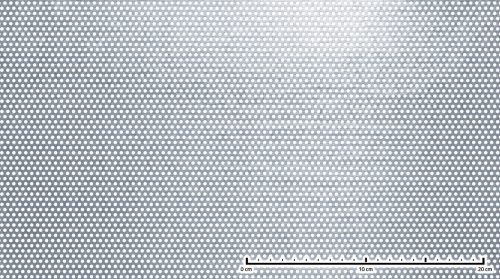 Perforált lemez rozsdamentes 1000x2000x1,5 mm tábla 3 mm lyuk Körlyukasztás átlós osztással Szabad áteresztő felület: 33% saválló inox