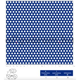   Perforált lemez rozsdamentes 1250x2500x1,5 mm tábla 5 mm lyuk Körlyukasztás átlós osztással Szabad áteresztő felület: 35% saválló inox