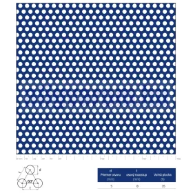 Perforált lemez rozsdamentes 1000x2000x1mm tábla 5 mm lyuk Körlyukasztás átlós osztással