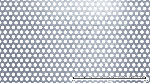 Perforált lemez rozsdamentes 1000x2000x1,5 mm tábla 10 mm lyuk Körlyukasztás átlós osztással Szabad áteresztő felület: 40% saválló inox